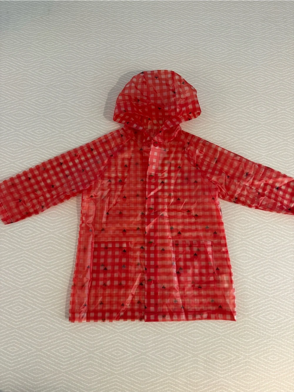 Flöss Red & Clear Gingham Raincoat with Strawberry Buttons